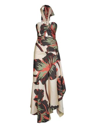 Johanna Ortiz Sol De Jade engraved-jacquard halterneck maxi dress - Neutrals