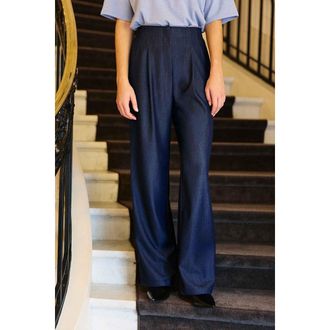 La petite &eacute;toile Broek met wijde pijpen in vloeiend denim, PELY