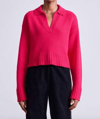 Apiece Apart Split Neck Henley Sweater In Red