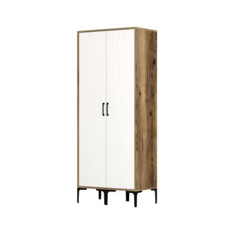 Dmora Armario 2 Puertas Alkaid, Muebles De Dormitorio, Vestidor, Armario De Ropa, 80x201h48 Cm, Nogal Y Blanco, Con Embalaje Reforzado - Dmora