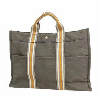 Herm&egrave;s Gray Canvas Tote Bag (Pre-Owned)