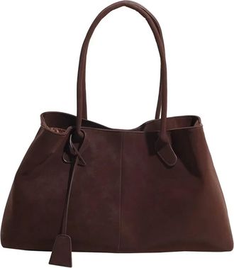 Generic Solid Color Fashionable Versatile Handbag Womens Large Capacity Shoulder Bag(Brown-Type A)