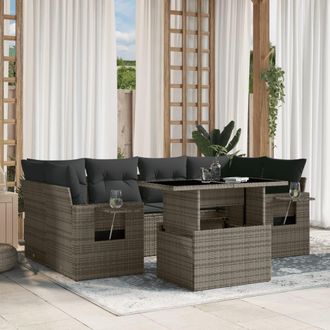 vidaXL Set De Sof&aacute;s De Jard&iacute;n 7 Pzas Con Cojines Rat&aacute;n Sint&eacute;tico Gris Vidaxl