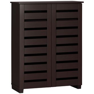 HOMCOM Shoe Storage Cabinet with Slatted Doors for 15 Pairs of Shoes Brown | TJ Hughes