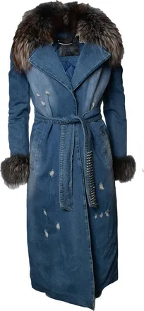 Philipp Plein Philipp Plein, denim trench coat with fur collar