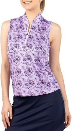 Tailorbyrd Floral Print Sleeveless Quarter Zip Polo in Lavender at Nordstrom Rack, Size X-Large