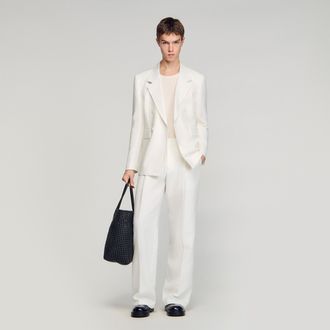 Sandro Double-breasted linen suit jacket
