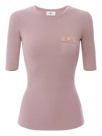 Elisabetta Franchi ribbed breast pocket knit top - women - Lyocell/Polyamide/Silk - 44 - Pink