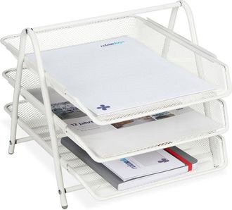 Relaxdays 3 Organizadores Oficina 3 Niveles, Bandeja Documentos Metal, Soportepara Papel A4, 26,5x29,5x 35,5 Cm, Blanco