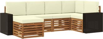 vidaXL Conjunto De Sof&aacute;s De Exterior 6 Uds. Natural Y Crema Poli&eacute;ster Vidaxl