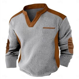 Generic V Neck T Shirts for Men UK Waffle Knit Loose Fit Plus Size Long Sleeve Pullover Stylish Warm Cozy Mens Vintage Henley Shirts Long Sleeve