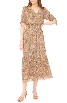CeCe by Cynthia Steffe Leopard Print Smocked Waist Midi Dress in Dune at Nordstrom, Size X-Small