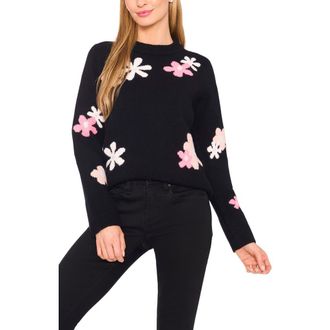 CeCe by Cynthia Steffe Floral Crewneck Sweater in Rich Black at Nordstrom Rack, Size X-Large
