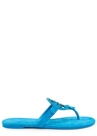 Tory Burch Miller Logo Suede Thong Sandals - Blue - 8 (IT38.5 / UK5.5)