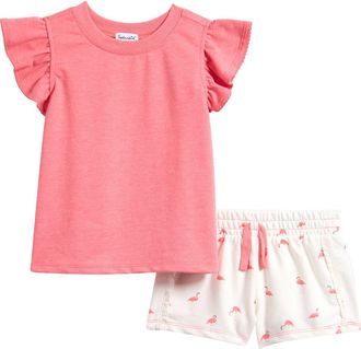 Splendid Kids Flamingo Fun Ruffle Sleeve Top & Shorts Set at Nordstrom, Size 2T