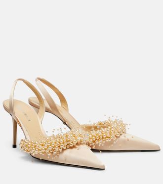Mach & Mach Floating Pearls 85 satin slingback pumps
