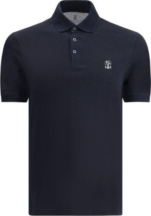 Brunello Cucinelli Brunello Cucinelli Mens Cotton Polo Shirt With Ribbed Collar And Front Buttons - Dark Blue - Size Medium