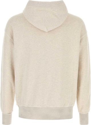 Prada Mens Logo-Embroidered Cotton Hoodie Beige Sweater