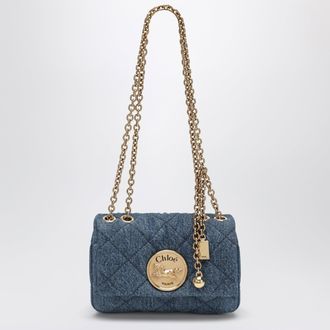 Chlo&eacute; Borsa a spalla Heritage piccola in denim trapuntato blu