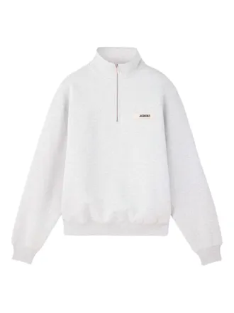 Jacquemus High Collar Half-Zip Sweater with Text Patch