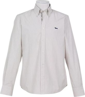 Harmont & Blaine Gestreepte Katoenen Overhemd met Button-Down Kraag - Heren - Casual Overhemden - Beige - L - Katoen - Overhemden