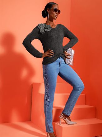 Cr&eacute;ation L Strickpullover CREATION L Lyocell-Mix-Pullover, Damen, Gr. 38, graphit, 40% Polyacryl, 40% Lyocell, 20% Polyamid, unifarben, Pullover Strickpullover