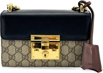Gucci Padlock Top Handle Gg Coated Canvas And Leather Black Canvas Handbag (Pre-Owned)