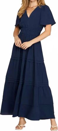 She + Sky Short Sleeved V-Neck Midi Dress In Navy