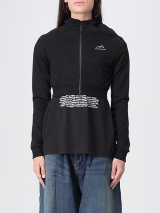 Balenciaga Felpa cropped in cotone con cappuccio, zip e logo a contrasto