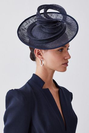 Karen Millen Womens Asymmetric Disc Headband Fascinator - Navy Straw - One Size