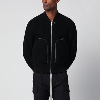 Rick Owens Black virgin wool bomber jacket with zip