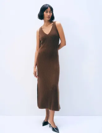 White + Warren Ribbed Midi Dress In Umber