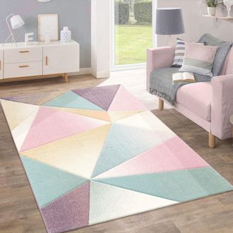 Paco Home Paco Home - Alfombra Pelo Corto Tendencia Pastel Dise&ntilde;o Geom&eacute;trico Inspiraci&oacute;n Multicolor 160x220 Cm