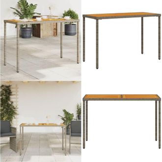 vidaXL Tavolo Giardino Piano Legno Acacia Grigio 115x54x74 Polyrattan - Tavolo in legno - Tavolo in rattan