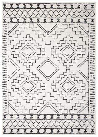 Tapiso Alfombra para sal&oacute;n negro crema geom&eacute;trico &eacute;tnico 140 x 200 cm