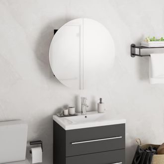 vidaXL Armario De Ba&ntilde;o Con Espejo Redondo Y Led Negro 40x40x17,5 Cm Vidaxl