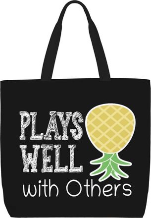Generic Women Handbag Upside Pineapple Play Well With Others Tote Bag Waterproof Fashion Beach Travel Bags, For Holiday, Christmas, Birthday, School, Graduati