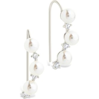 Sterling Forever Siena Cubic Zirconia & Cultured Pearl Threader Earring in Silver at Nordstrom