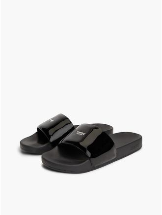 Tommy Hilfiger Womens Tommy Jeans Patent Pool Slide - Black - US 6.5 / EU 37