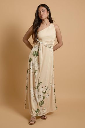Oasis Womens Petite Trailing Camelia Jersey Bandeau Maxi Dress - Yellow - Size 10 UK