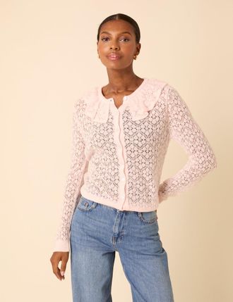 Nobody's Child Pink Ruffle Collar Lace Cardigan