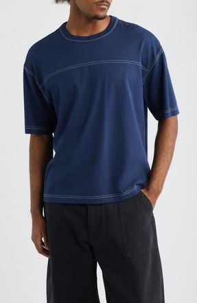 BP. Contrast Coverstitch Cotton Jersey T-Shirt in Navy Iris at Nordstrom, Size Xx-Large