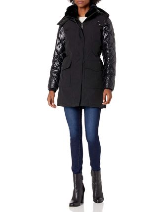Calvin Klein Womens Long Light-weight Puffer Jacket, Anorak Black, M