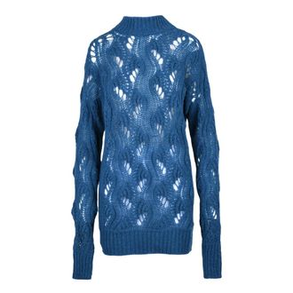 Dondup Lang geperforeerde trui in wolmix - Dames - Coltruien - Blauw - XS - Wol - Truien & Vesten