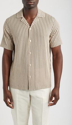 Reiss Griff Stripe Camp Shirt in Stone/grey at Nordstrom, Size Xx-Large