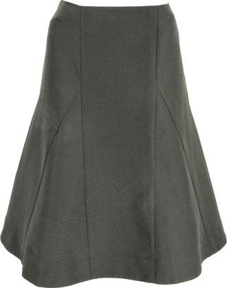 Marni Flared Midi Skirt in Olive Green Cotton