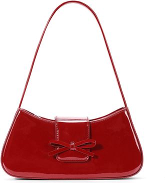 Generic Women Vintage Handbag Patent Leather Underarm Bag Bowknot Shoulder Bag (Red)