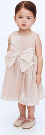 H&M Bow-detail Organza Dress in Light Dusty Pink at Nordstrom, Size 12M