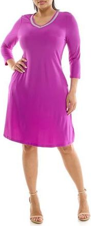 Nina Leonard Rhinestone V-Neck Dress in Vibrant Violet at Nordstrom Rack, Size X-Large