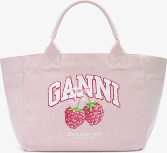 Ganni White Medium Tote Bag in Pink